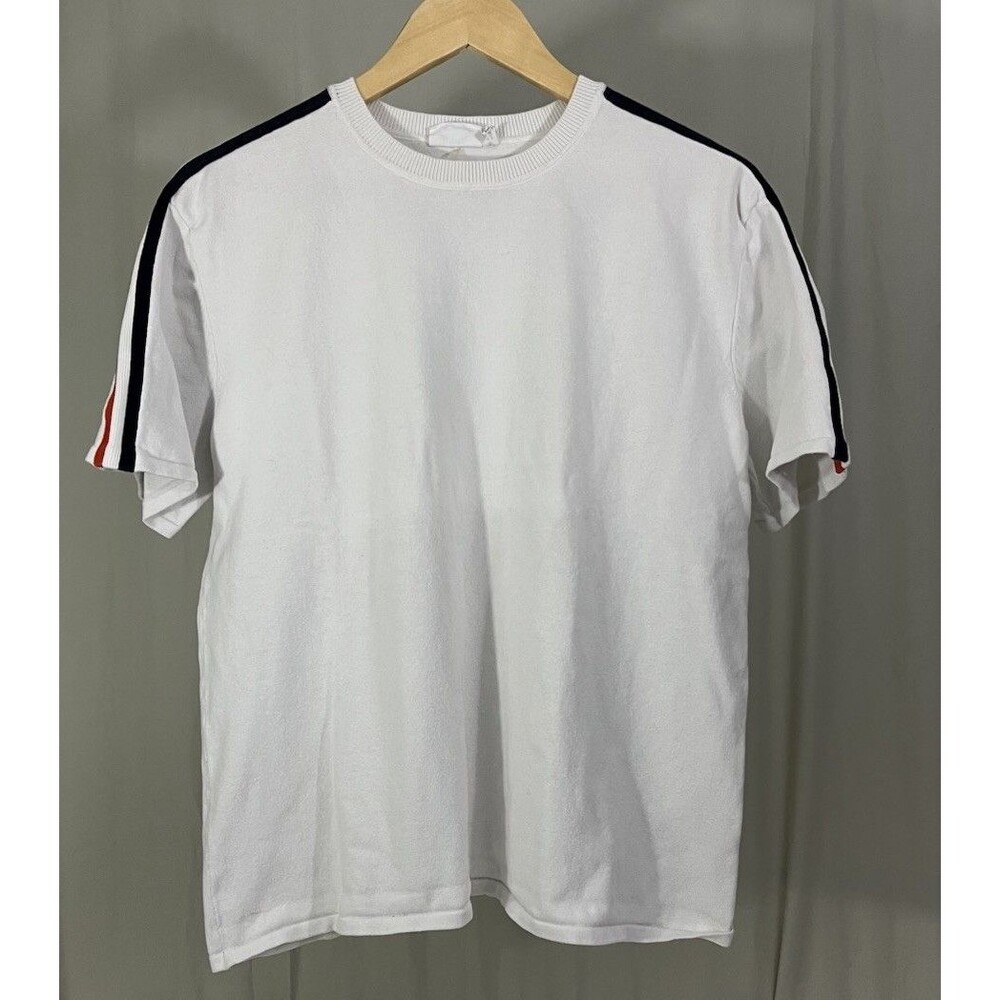 The Upside Men’s T-Shirt Sweater White Red Blue Stripe Sz S Organic Cotton Norm